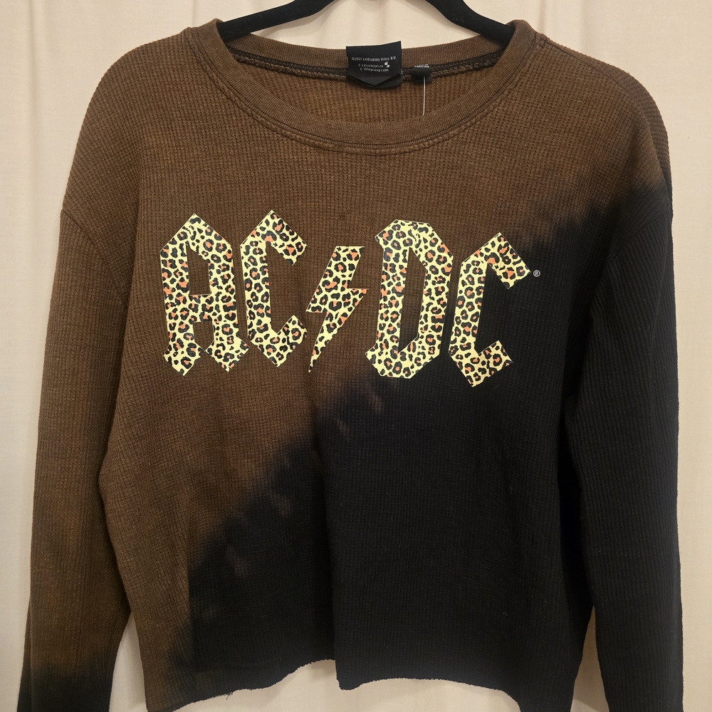 AC/DC Leopard Print Logo Brown and Black Sweatshirt